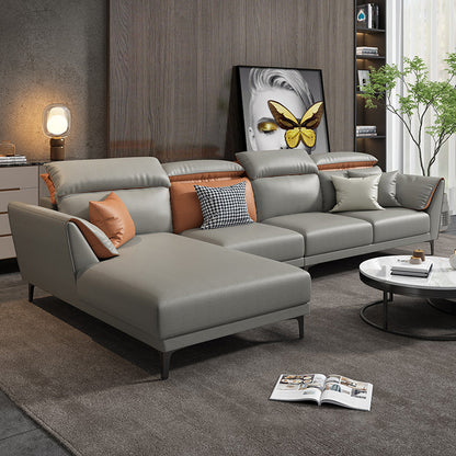 Sectionnel contemporain en faux cuir avec oreiller pour 4 personnes