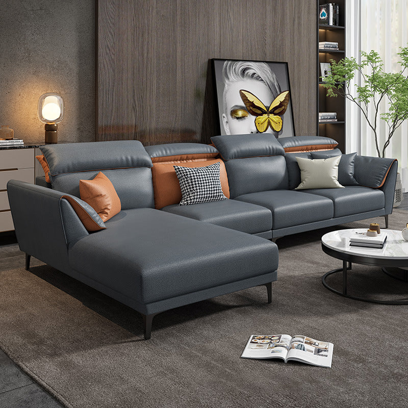 Sectionnel contemporain en faux cuir avec oreiller pour 4 personnes