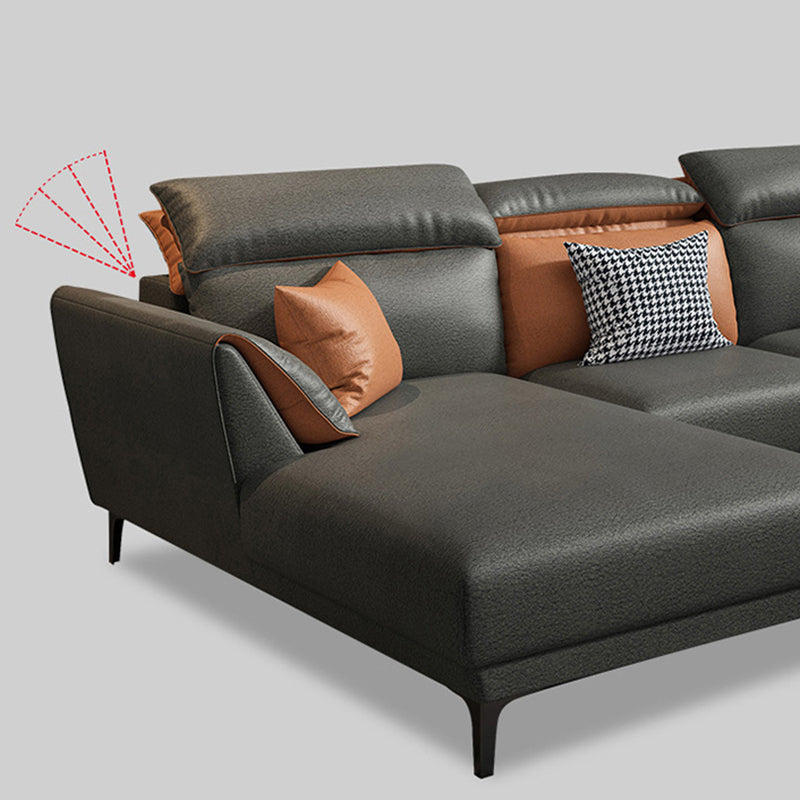 Sectionnel contemporain en faux cuir avec oreiller pour 4 personnes