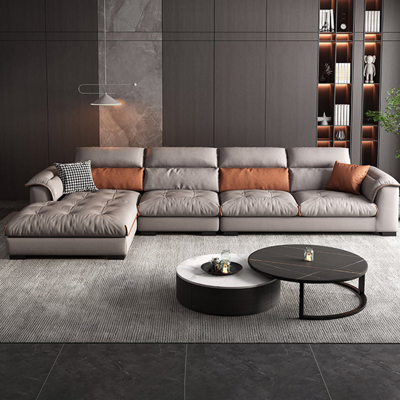 Tufted Pillow Top Arm Sofa with Chaise 133.86" W Faux Leather Sofa