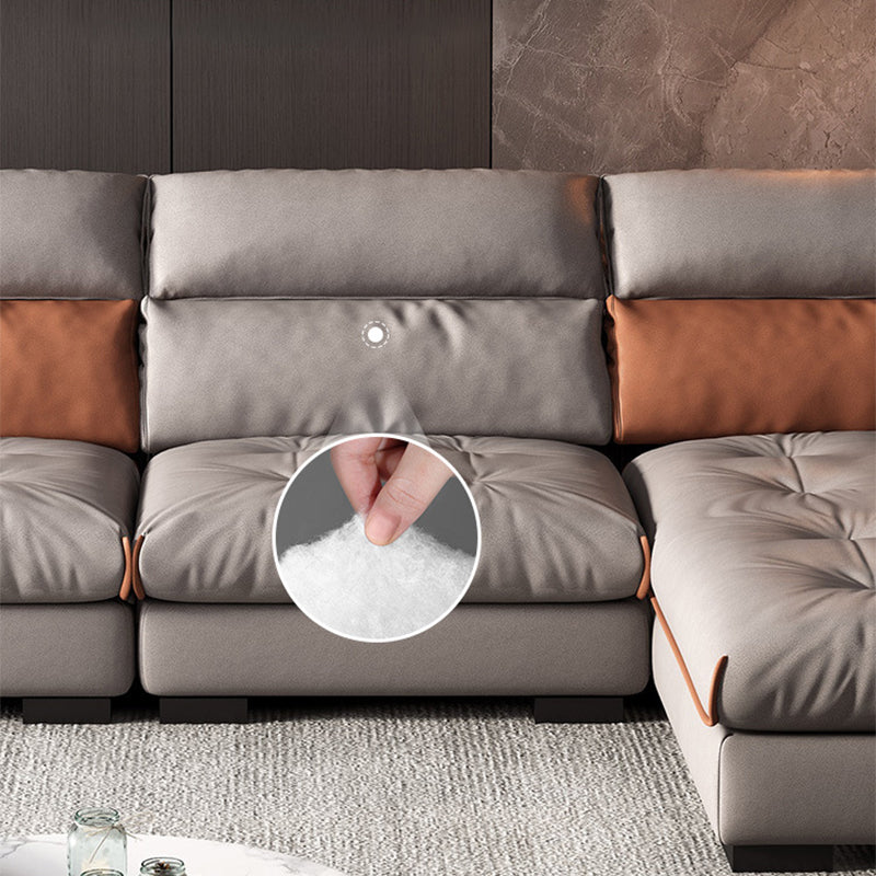 Tufted Pillow Top Arm Sofa with Chaise 133.86" W Faux Leather Sofa