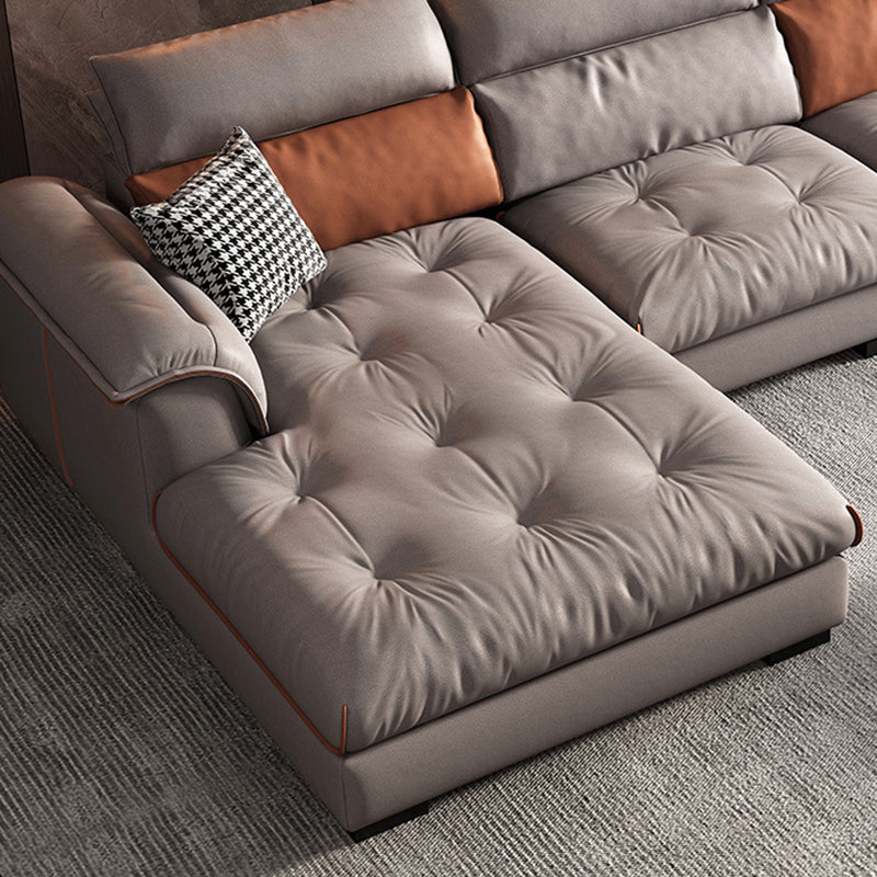 Tufted Pillow Top Arm Sofa with Chaise 133.86" W Faux Leather Sofa