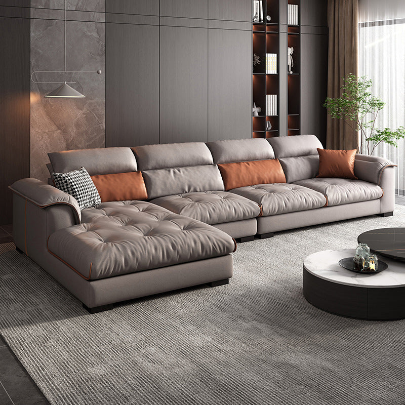 Tufted Pillow Top Arm Sofa with Chaise 133.86" W Faux Leather Sofa