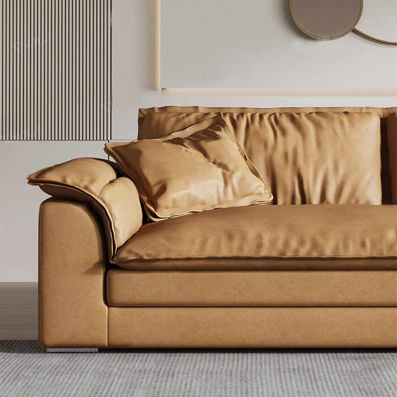 Pillow Top Arm Sofa & Chaise Faux Leather Cushions Loose Back Sofa