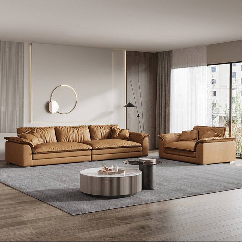 Pillow Top Arm Sofa & Chaise Faux Leather Cushions Loose Back Sofa