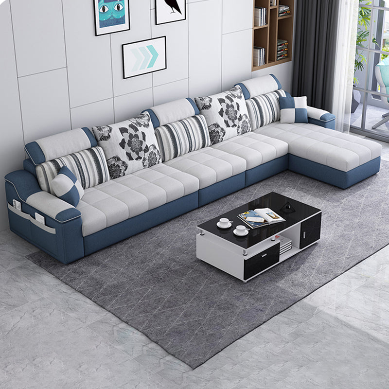 Divano in lino top cuscino e chaise di divano posteriore sciolto da 31,5 "H in grigio e blu