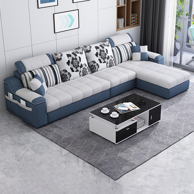 Divano in lino top cuscino e chaise di divano posteriore sciolto da 31,5 "H in grigio e blu