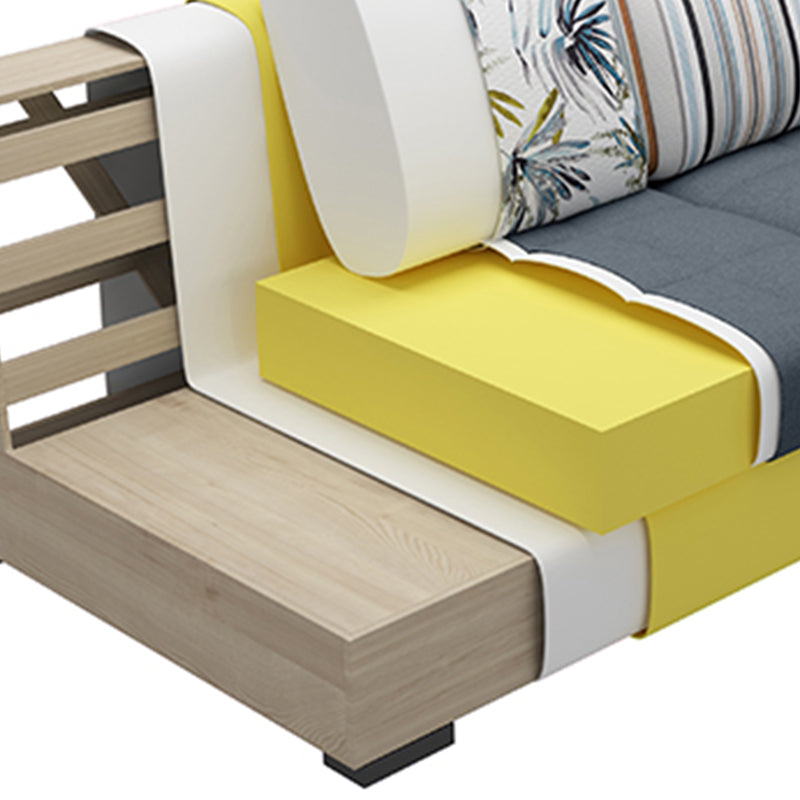 Divano in lino top cuscino e chaise di divano posteriore sciolto da 31,5 "H in grigio e blu