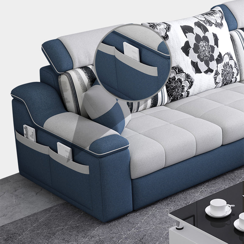 Divano in lino top cuscino e chaise di divano posteriore sciolto da 31,5 "H in grigio e blu