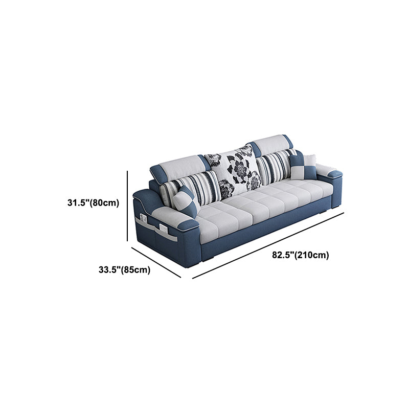 Divano in lino top cuscino e chaise di divano posteriore sciolto da 31,5 "H in grigio e blu