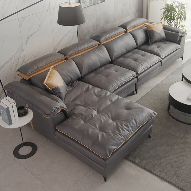 Grey Modern Tufted Sofa & Chaise Stain Resistant Sectional 41.33" H Clearhalo 'furn' 'furn_sectionals' 'Furniture' 'Living Room Furniture' 'Sectionals' 5727396