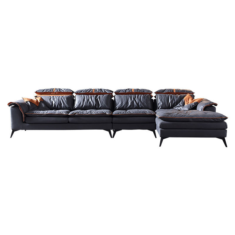 Grey Modern Tufted Sofa & Chaise Stain Resistant Sectional 41.33" H 138"L x 70"W x 41"H Right Clearhalo 'furn' 'furn_sectionals' 'Furniture' 'Living Room Furniture' 'Sectionals' 5727397