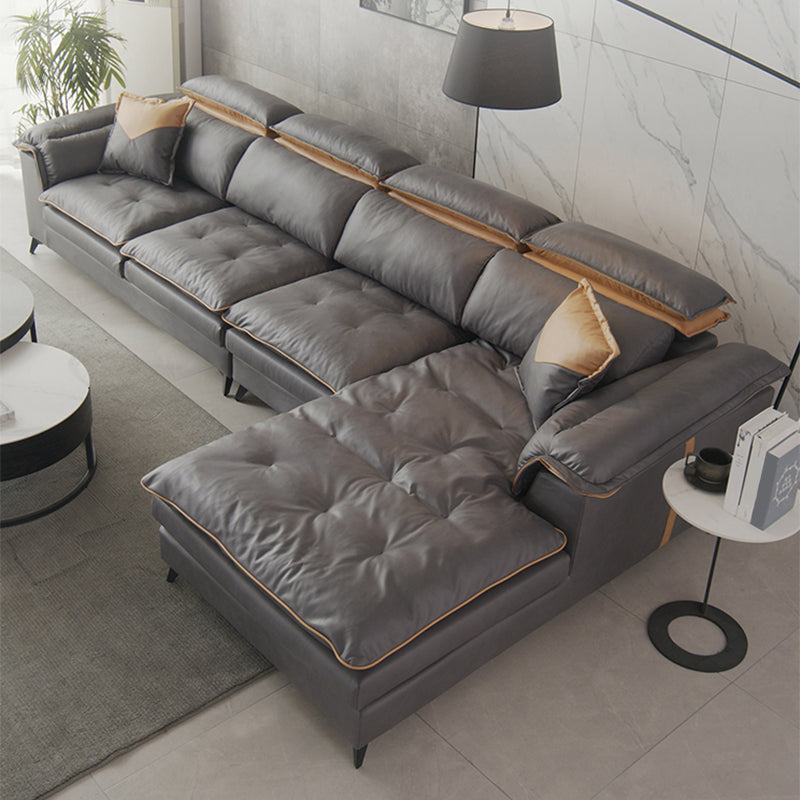 Grey Modern Tufted Sofa & Chaise Stain Resistant Sectional 41.33" H Clearhalo 'furn' 'furn_sectionals' 'Furniture' 'Living Room Furniture' 'Sectionals' 5727398