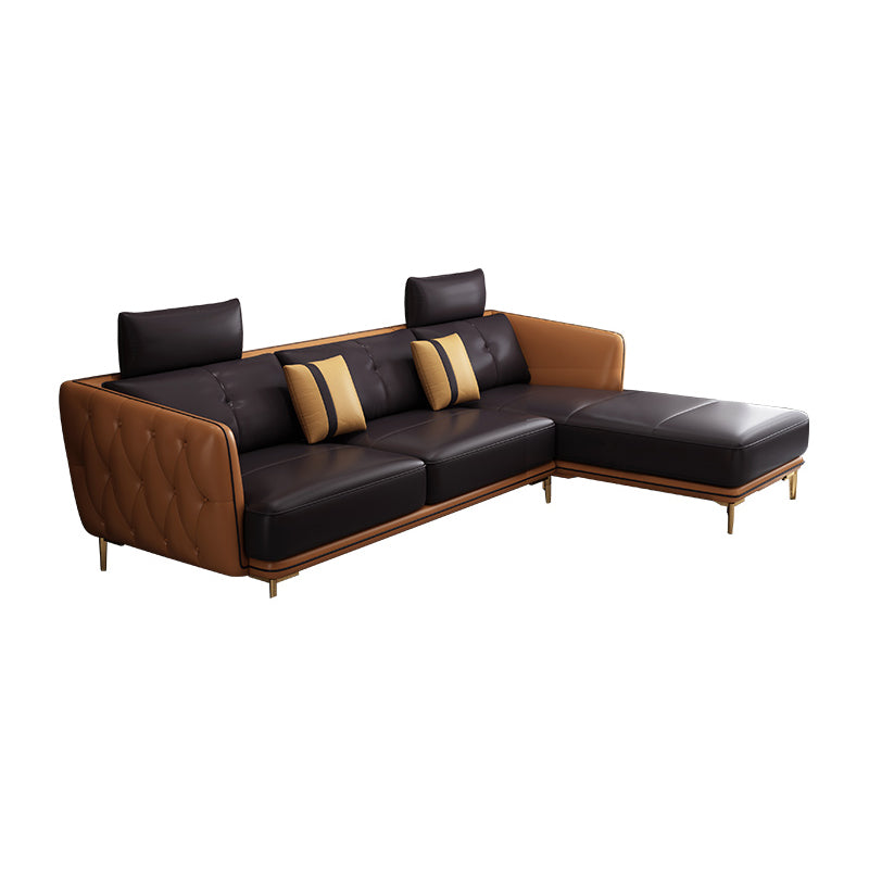 Sofá y chaise resistente a las manchas de cuero genuino de brazo cuadrado contemporáneo