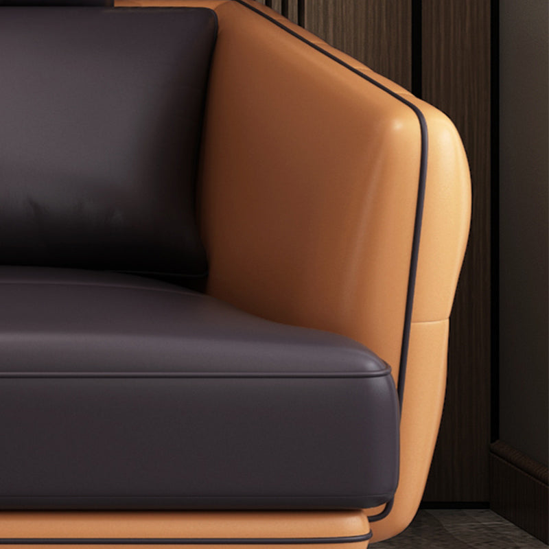 Sofá y chaise resistente a las manchas de cuero genuino de brazo cuadrado contemporáneo