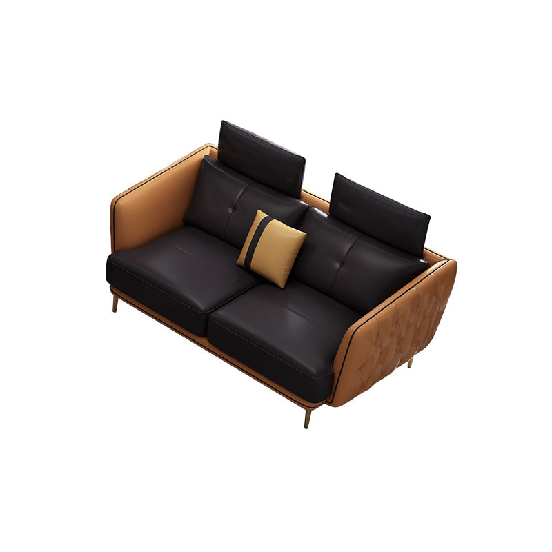 Sofá y chaise resistente a las manchas de cuero genuino de brazo cuadrado contemporáneo