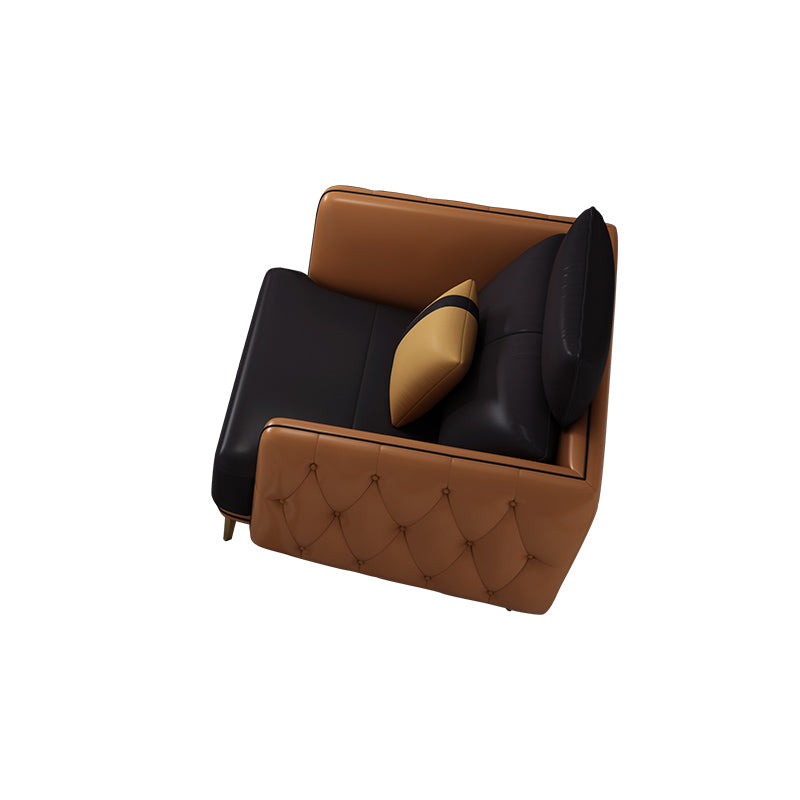 Sofá y chaise resistente a las manchas de cuero genuino de brazo cuadrado contemporáneo
