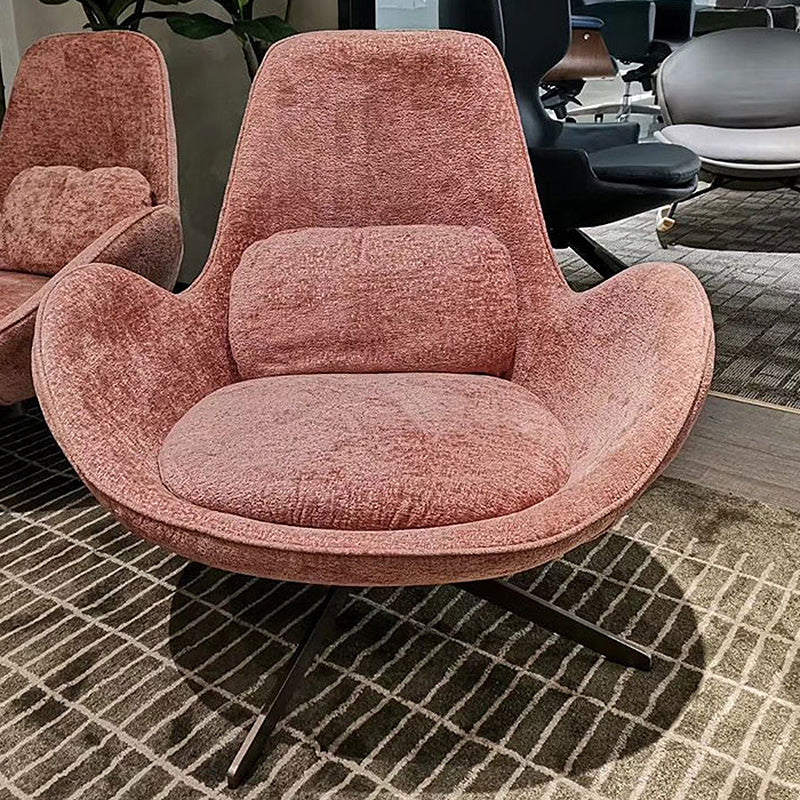 37.5"L x 37"W x 34"H Casual Eggshell Chair Faux Leather and Velvet Accent Chair Pink Clearhalo 'Accent Chairs' 'accent_chairs' 'Chairs & Seating' 'furn' 'furn_accent_chairs' 'Furniture' 'Living Room Furniture' 5728107