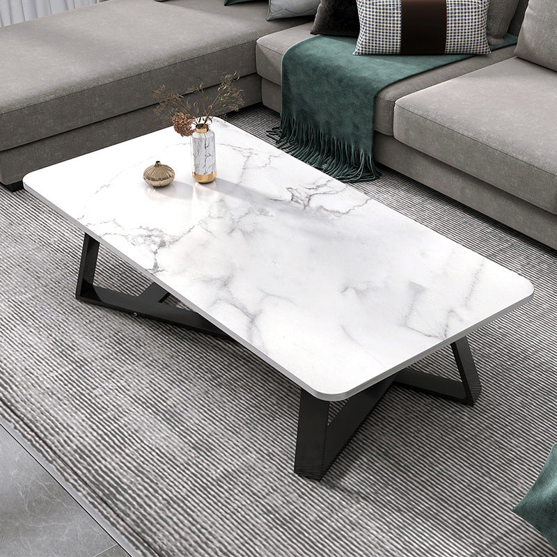 17.72" Tall Glam Style Coffee Cocktail Table Slate Rectangular Coffee Table 39.5"L x 19.5"W x 18"H White Clearhalo 'Coffee & Accent Tables' 'Coffee Tables' 'coffee_tables' 'furn' 'furn_coffee_tables' 'Furniture' 'Living Room Furniture' 5728239
