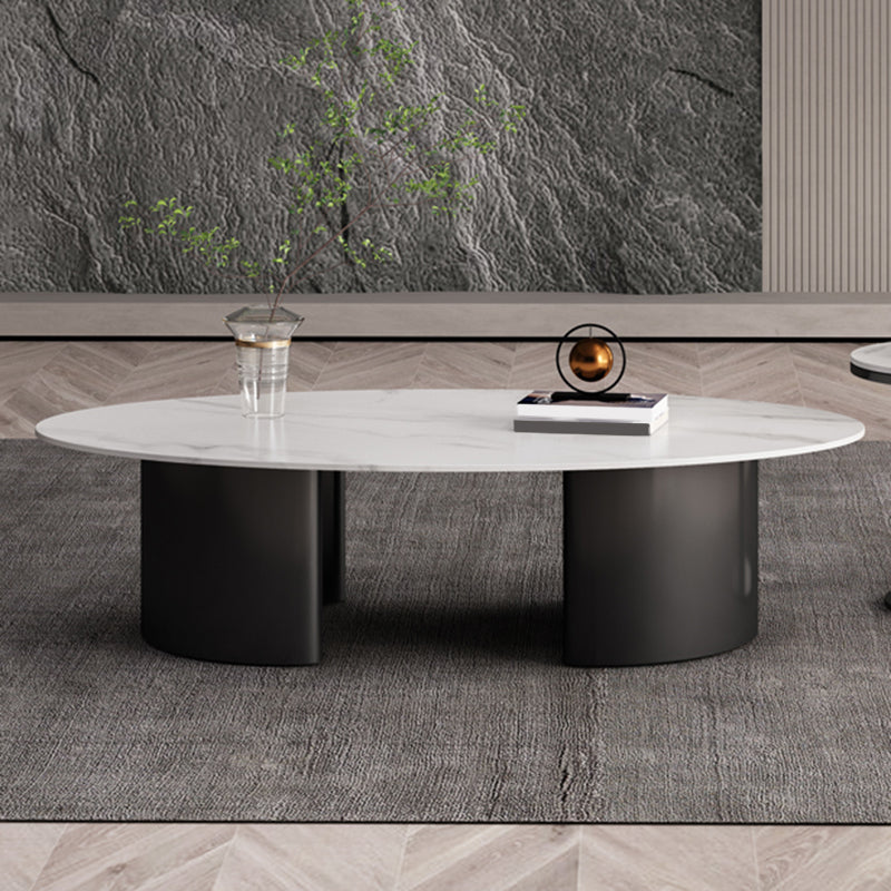 Glam Slate Coffee Cocktail Table Frame Oval Coffee Table for Home 55"L x 31.5"W x 16"H Light Gray Clearhalo 'Coffee & Accent Tables' 'Coffee Tables' 'coffee_tables' 'furn' 'furn_coffee_tables' 'Furniture' 'Living Room Furniture' 5728273