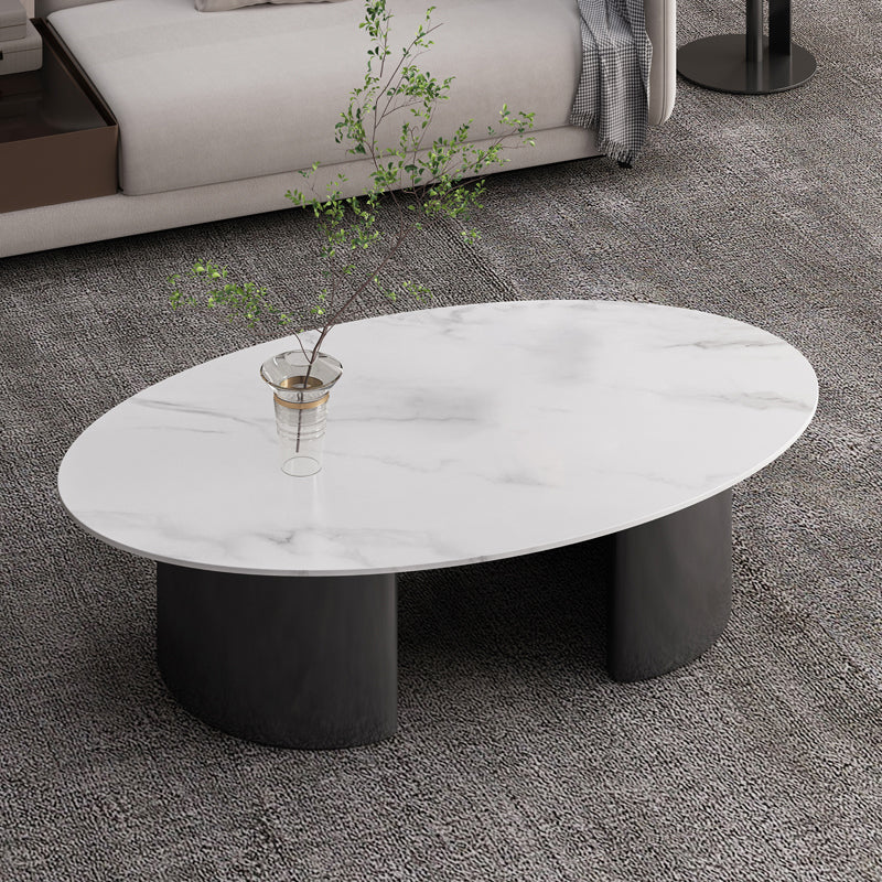 Glam Slate Coffee Cocktail Table Frame Oval Coffee Table for Home Matte White Clearhalo 'Coffee & Accent Tables' 'Coffee Tables' 'coffee_tables' 'furn' 'furn_coffee_tables' 'Furniture' 'Living Room Furniture' 5728275