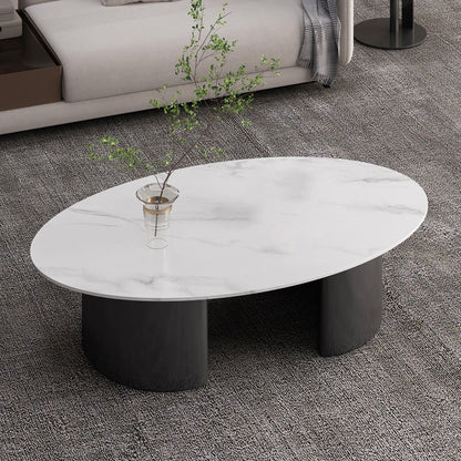 Glam Slate Coffee Cocktail Table Frame Oval Coffee Table for Home Matte White Clearhalo 'Coffee & Accent Tables' 'Coffee Tables' 'coffee_tables' 'furn' 'furn_coffee_tables' 'Furniture' 'Living Room Furniture' 5728275