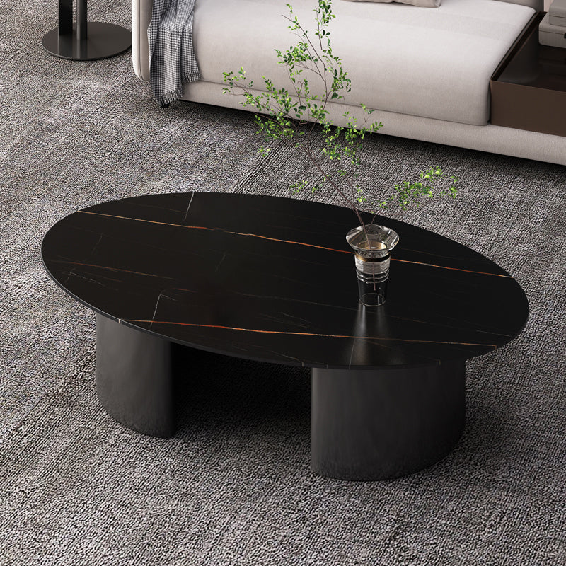 Glam Slate Coffee Cocktail Table Frame Oval Coffee Table for Home Black-Gold Clearhalo 'Coffee & Accent Tables' 'Coffee Tables' 'coffee_tables' 'furn' 'furn_coffee_tables' 'Furniture' 'Living Room Furniture' 5728276