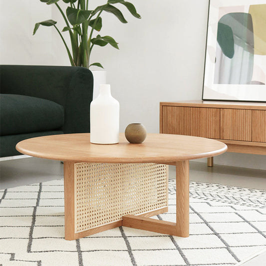 Scandinavian Cross Legs Coffee Table Round Wooden Coffee Table for Living Room