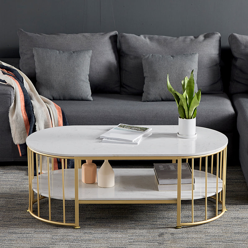 Mesa de centro ovalada con marco de mesa de cóctel de mármol Glam para sala de estar