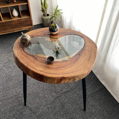 Scandinavian Wooden Coffee Table Free form 3 Legs Coffee Table Set for Living Room 23.6"L x 25.6"W x 26.8"H
