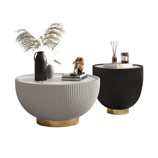 2 Piece Bunching Tables Slate Round Coffee Table for Living Room