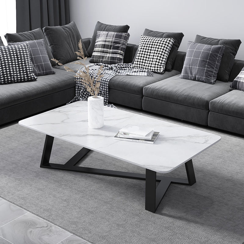 Single Slate Rectangle Coffee Table Modern Minimalist Coffee Table Cross Legs White Clearhalo 'Coffee & Accent Tables' 'Coffee Tables' 'coffee_tables' 'furn' 'furn_coffee_tables' 'Furniture' 'Living Room Furniture' 5728484
