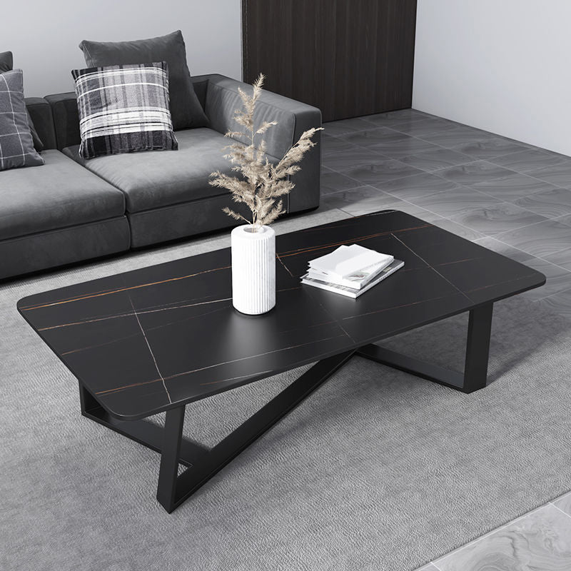 Single Slate Rectangle Coffee Table Modern Minimalist Coffee Table Cross Legs Black Gold Clearhalo 'Coffee & Accent Tables' 'Coffee Tables' 'coffee_tables' 'furn' 'furn_coffee_tables' 'Furniture' 'Living Room Furniture' 5728486