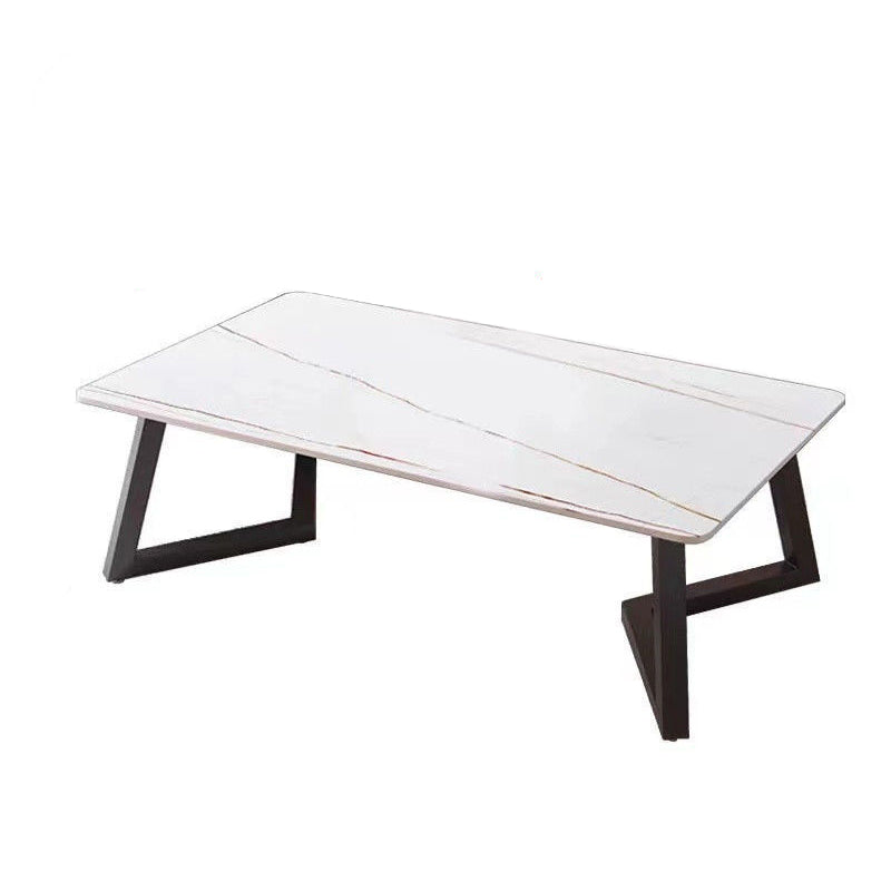 Single Slate Rectangle Coffee Table Modern Minimalist Coffee Table Double Pedestal White Gold Clearhalo 'Coffee & Accent Tables' 'Coffee Tables' 'coffee_tables' 'furn' 'furn_coffee_tables' 'Furniture' 'Living Room Furniture' 5728488