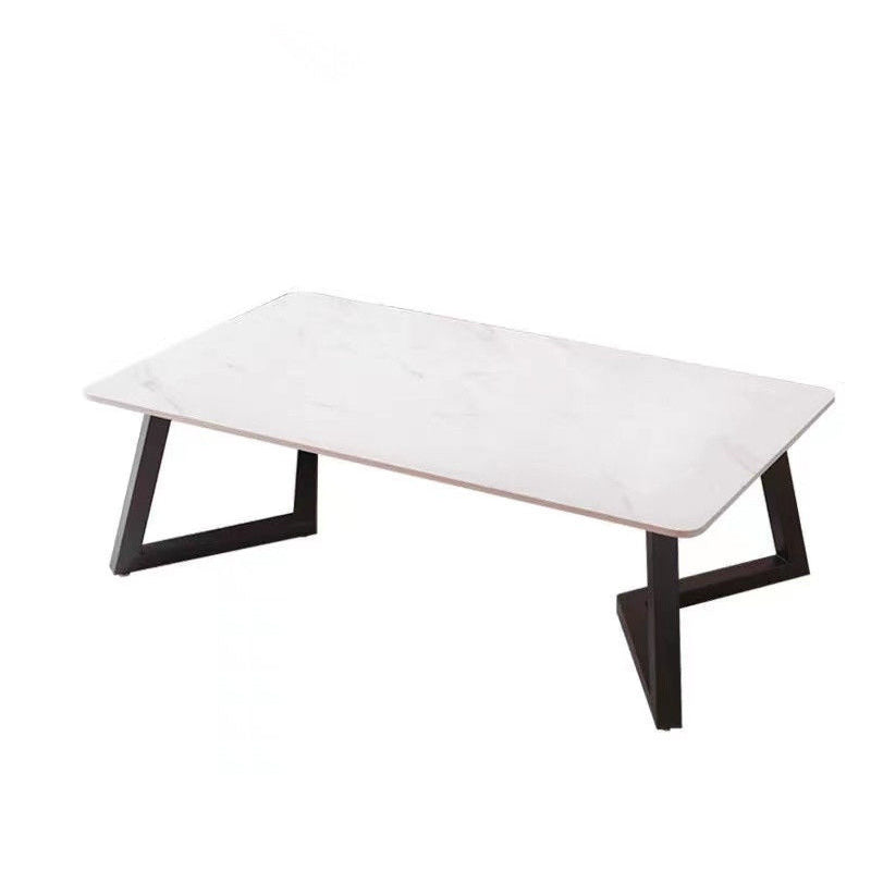 Single Slate Rectangle Coffee Table Modern Minimalist Coffee Table Double Pedestal White Clearhalo 'Coffee & Accent Tables' 'Coffee Tables' 'coffee_tables' 'furn' 'furn_coffee_tables' 'Furniture' 'Living Room Furniture' 5728493