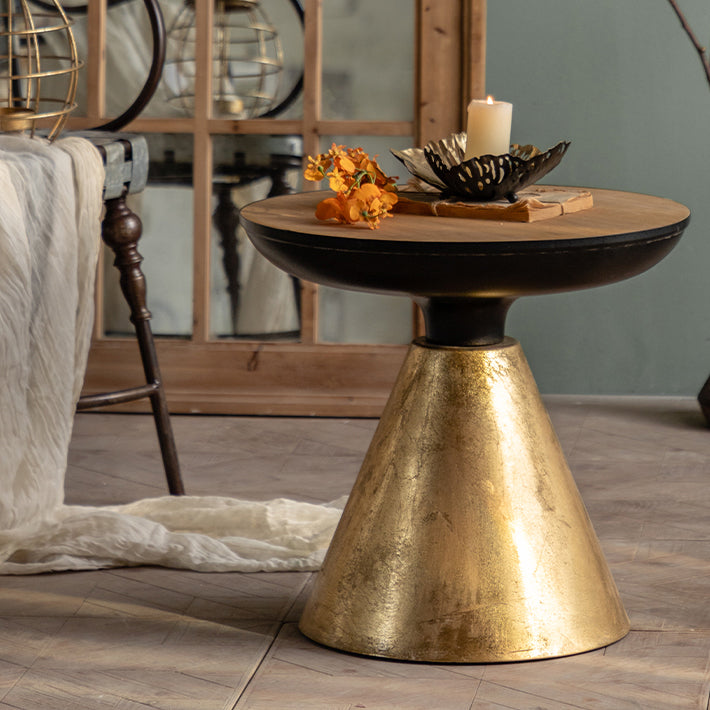 French Country Style Side End Table Pedestal Round Sofa Side Accent Table