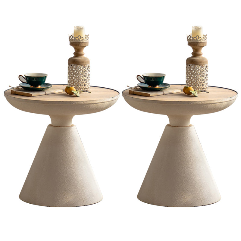 French Country Wooden Round Top Side Table Iron Pedestal End Table