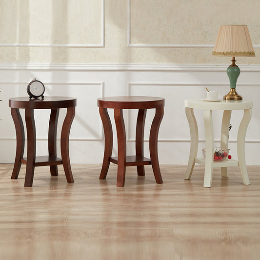 Tavolo da lato superiore tradizionale in legno rotondo 23,6 "tavolino da 4 gambe alto 4 gambe con scaffale