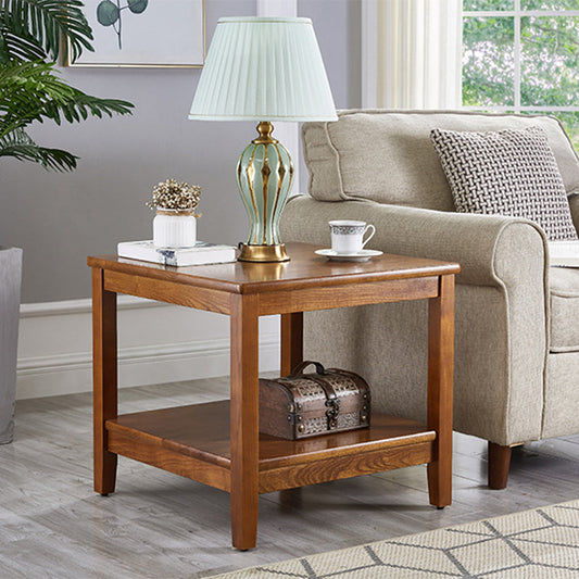 21.65"/23.62" Tall Wood End Table Walnut Square Side Table with Shelf