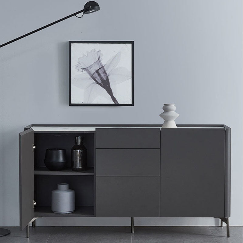 Grey Engineered Wood Sideboard Modern Stone Countertop Buffet with Drawer for Dining Room Clearhalo 'buffet_sideboard' 'Buffets & Sideboards' 'furn' 'furn_buffet_sideboard' 'Furniture' 'Kitchen & Dining Furniture' 5729262