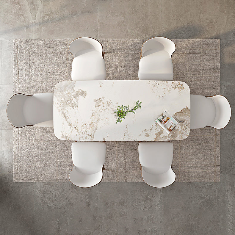 Moderne rechthoek eettafel gesinterde stenen tafel met voetstukbasis