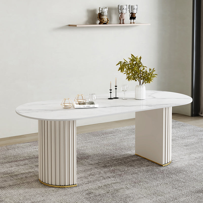 Simple Oval Dining Room Table Sintered Stone Top Double Pedestal Table Clearhalo 'Dining Tables & Seating' 'Dining Tables' 'dining_table' 'furn' 'furn_dining_table' 'Furniture' 'Kitchen & Dining Furniture' 5729679