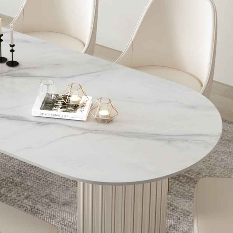 Simple Oval Dining Room Table Sintered Stone Top Double Pedestal Table Clearhalo 'Dining Tables & Seating' 'Dining Tables' 'dining_table' 'furn' 'furn_dining_table' 'Furniture' 'Kitchen & Dining Furniture' 5729682