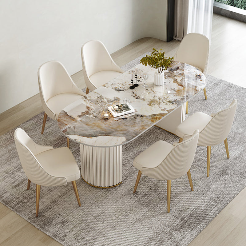 Simple Oval Dining Room Table Sintered Stone Top Double Pedestal Table Clearhalo 'Dining Tables & Seating' 'Dining Tables' 'dining_table' 'furn' 'furn_dining_table' 'Furniture' 'Kitchen & Dining Furniture' 5729687