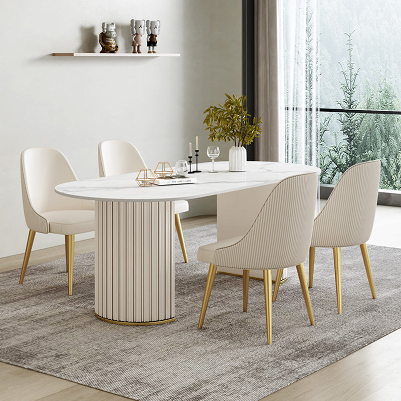 Simple Oval Dining Room Table Sintered Stone Top Double Pedestal Table Clearhalo 'Dining Tables & Seating' 'Dining Tables' 'dining_table' 'furn' 'furn_dining_table' 'Furniture' 'Kitchen & Dining Furniture' 5729689