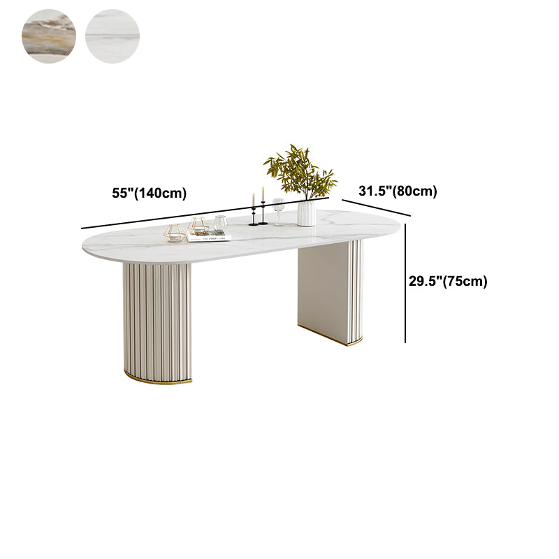 Simple Oval Dining Room Table Sintered Stone Top Double Pedestal Table Clearhalo 'Dining Tables & Seating' 'Dining Tables' 'dining_table' 'furn' 'furn_dining_table' 'Furniture' 'Kitchen & Dining Furniture' 5729692