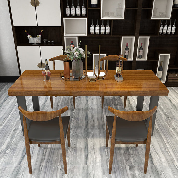 Black Metal Sled Base Table Industrial Dining Site Table with Wood Top 63"L x 27.6"W x 29.5"H Without Chairs Clearhalo 'Dining Tables & Seating' 'Dining Tables' 'dining_table' 'furn' 'furn_dining_table' 'Furniture' 'Kitchen & Dining Furniture' 5729724