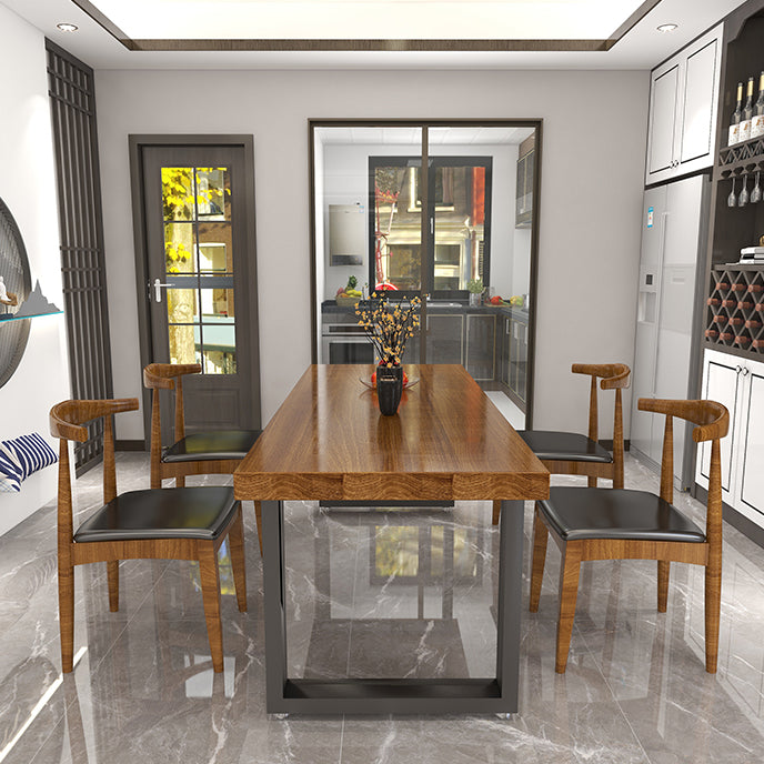 Black Metal Sled Base Table Industrial Dining Site Table with Wood Top Clearhalo 'Dining Tables & Seating' 'Dining Tables' 'dining_table' 'furn' 'furn_dining_table' 'Furniture' 'Kitchen & Dining Furniture' 5729727