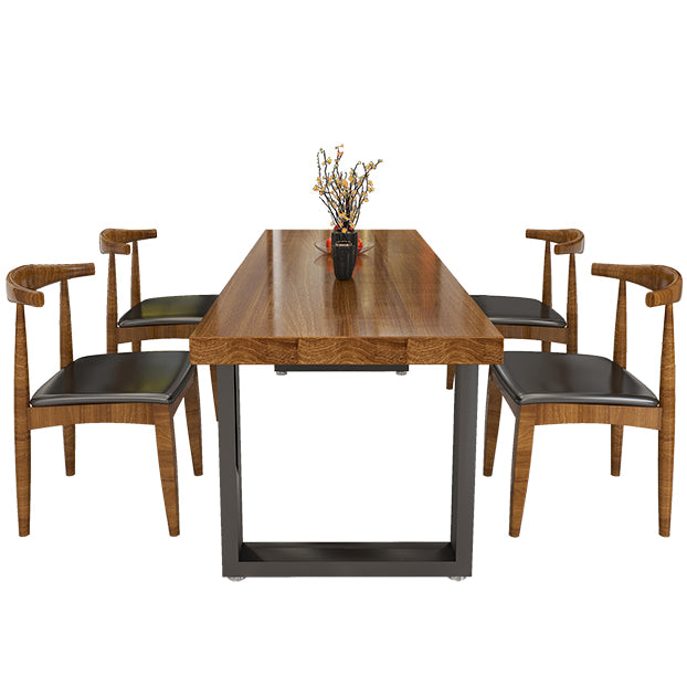 Black Metal Sled Base Table Industrial Dining Site Table with Wood Top Clearhalo 'Dining Tables & Seating' 'Dining Tables' 'dining_table' 'furn' 'furn_dining_table' 'Furniture' 'Kitchen & Dining Furniture' 5729730