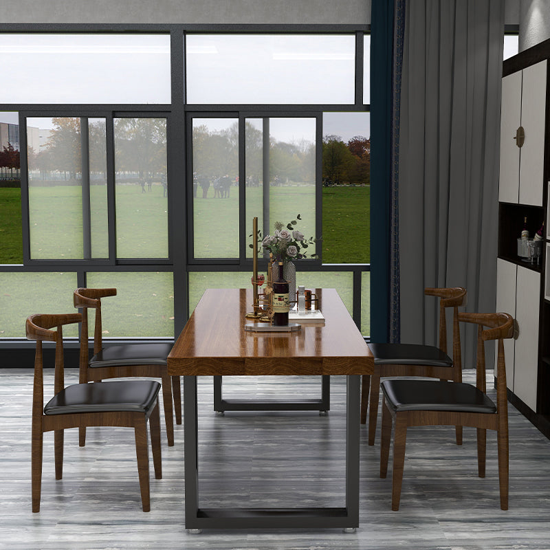 Black Metal Sled Base Table Industrial Dining Site Table with Wood Top Clearhalo 'Dining Tables & Seating' 'Dining Tables' 'dining_table' 'furn' 'furn_dining_table' 'Furniture' 'Kitchen & Dining Furniture' 5729732
